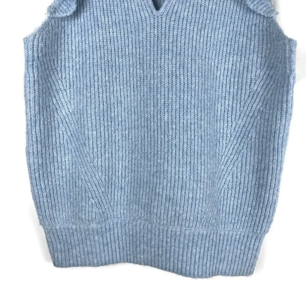 Y2K Girlcore Choker V-Neck Sweater Vest Pastel Blue Size Medium School Coquette